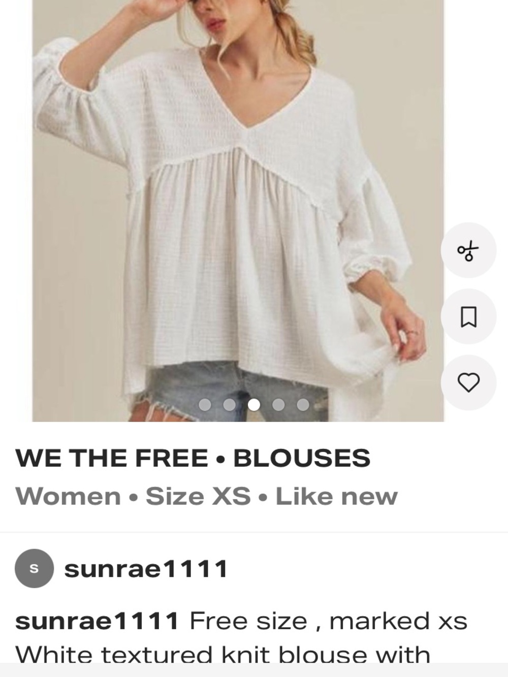 We The Free Cream Textured V-Neck Peasant Blouse